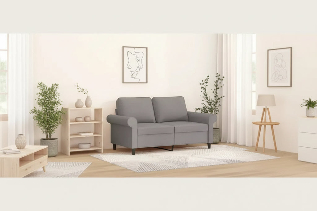 Divano a 2 Posti Grigio Chiaro - Stile Moderno con Tessuto Resistente, Robusta Struttura in Metallo e Compensato, Sedute Confortevoli e Facile Montaggio