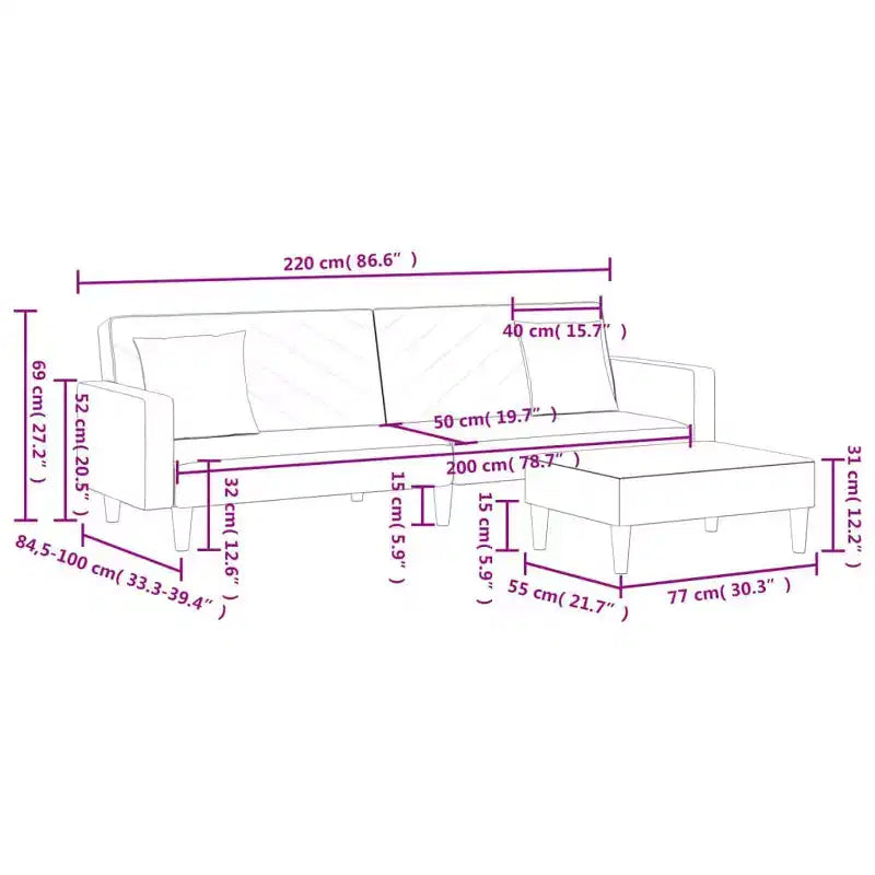 Divano Velluto Nero (100% poliestere), legno, plastica Grande