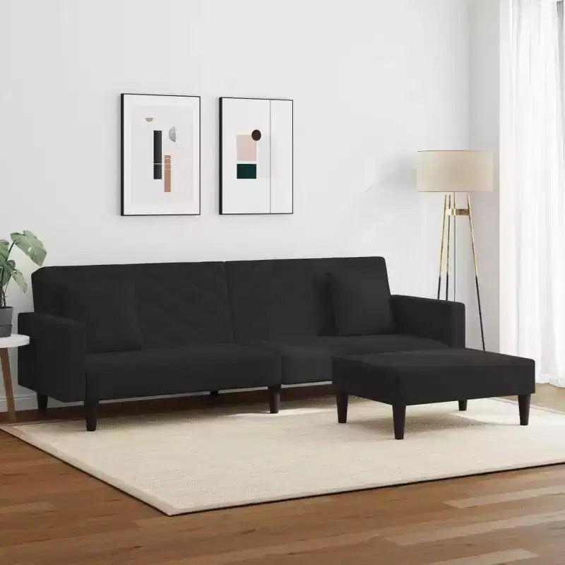 Divano Velluto Nero (100% poliestere), legno, plastica Grande