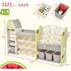 Organizzatore portagiochi per bambini con 17 contenitori, libreria a 5 livelli, cassetti estraibili, portaoggetti per sala giochi e camera da letto, design ad albero
