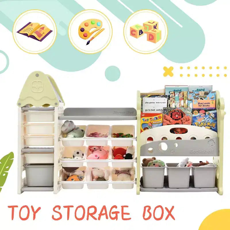 Organizzatore portagiochi per bambini con 17 contenitori, libreria a 5 livelli, cassetti estraibili, portaoggetti per sala giochi e camera da letto, design ad albero