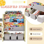 Organizzatore portagiochi per bambini con 17 contenitori, libreria a 5 livelli, cassetti estraibili, portaoggetti per sala giochi e camera da letto, design ad albero