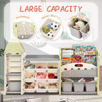 Organizzatore portagiochi per bambini con 17 contenitori, libreria a 5 livelli, cassetti estraibili, portaoggetti per sala giochi e camera da letto, design ad albero
