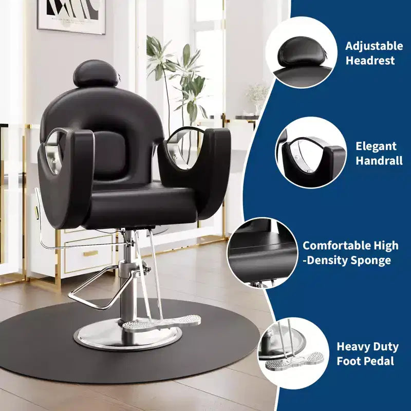 Sedia da Barbiere Girevole a 360°, Poltrona da Salone Regolabile in Altezza Reclinabile, Attrezzatura da Estetica Spa, Sedia da Parrucchiere Girevole per Carichi Pesanti