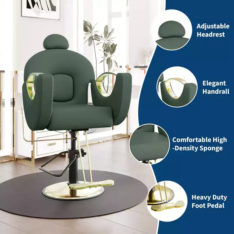 Sedia da Barbiere Girevole a 360°, Poltrona da Salone Regolabile in Altezza Reclinabile, Attrezzatura da Estetica Spa, Sedia da Parrucchiere Girevole per Carichi Pesanti
