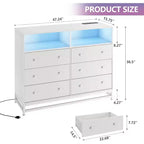 Comò a 6 cassetti con prese di corrente, cassettiera moderna con recinzione portaoggetti e gambe in metallo, porta TV per camera da letto, soggiorno, ingresso