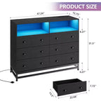 Comò a 6 cassetti con prese di corrente, cassettiera moderna con recinzione portaoggetti e gambe in metallo, porta TV per camera da letto, soggiorno, ingresso