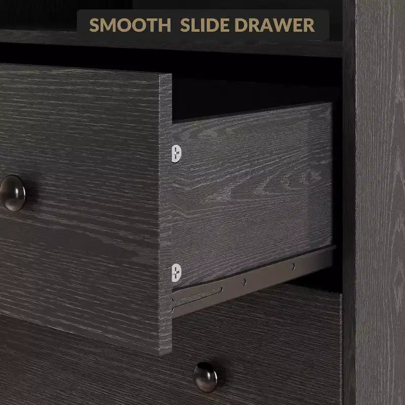 Comò a 6 cassetti con prese di corrente, cassettiera moderna con recinzione portaoggetti e gambe in metallo, porta TV per camera da letto, soggiorno, ingresso