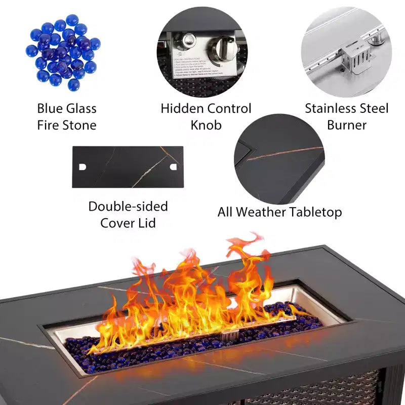 Focolare a propano Focolare da tavolo - 44 pollici 50000BTU con telo di copertura, superficie robusta in acciaio e ferro, certificato CSA per patio, terrazza, giardino
