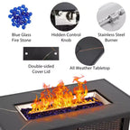 Focolare a propano Focolare da tavolo - 44 pollici 50000BTU con telo di copertura, superficie robusta in acciaio e ferro, certificato CSA per patio, terrazza, giardino