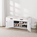 Panca scarpiera, panca da ingresso da 105 x 35 x 50 cm con contenitore a sollevamento e cuscino seduta, scarpiera da 113 kg con 3 armadietti, bianco