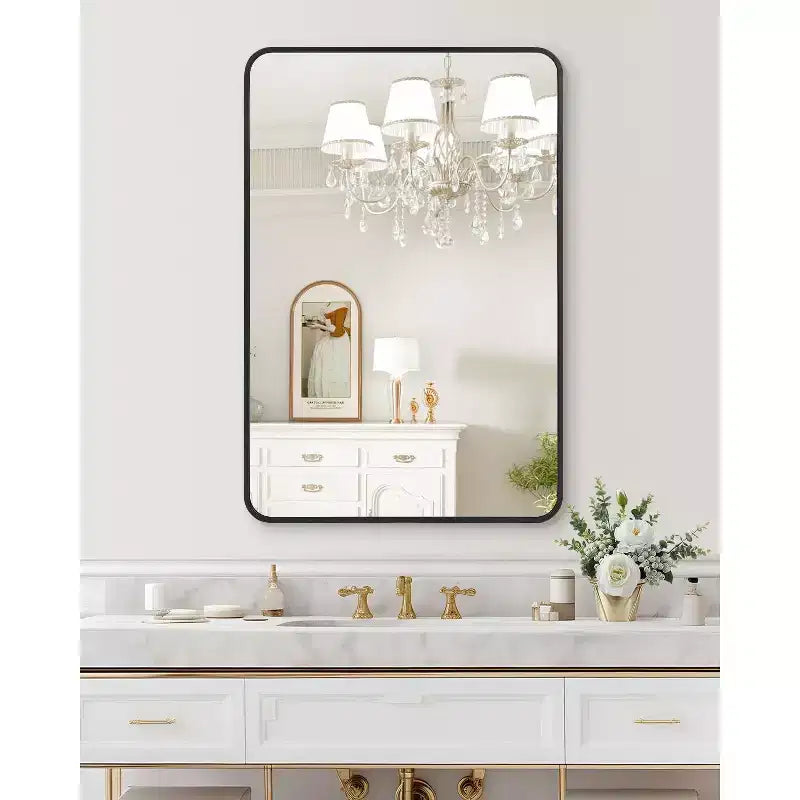 Specchio da parete rotondo oro 18", specchio da trucco con cornice in metallo per bagno, ingresso e camera da letto