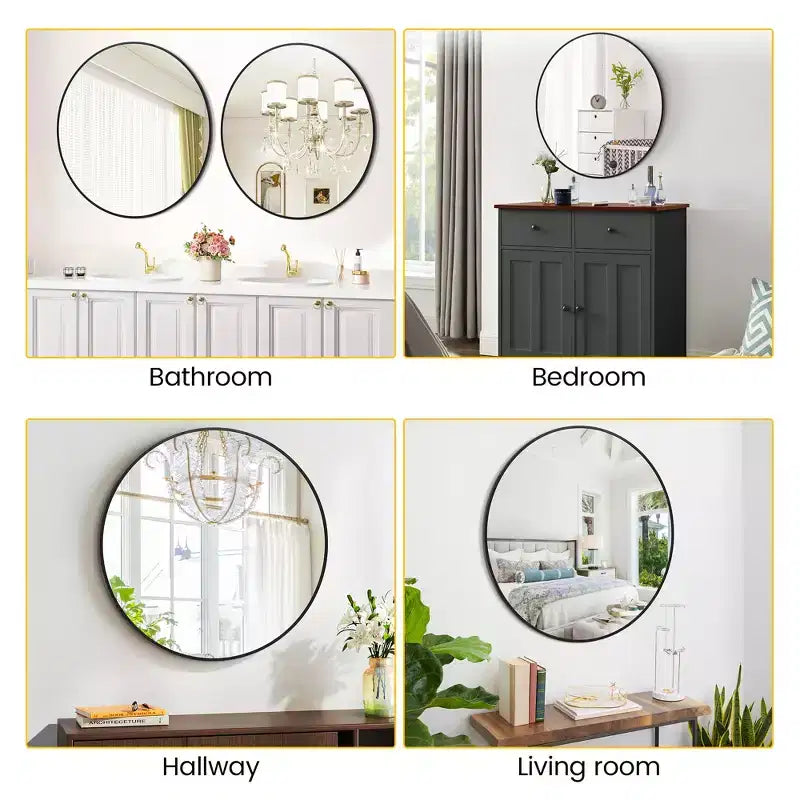 Specchio da parete rotondo oro 18", specchio da trucco con cornice in metallo per bagno, ingresso e camera da letto