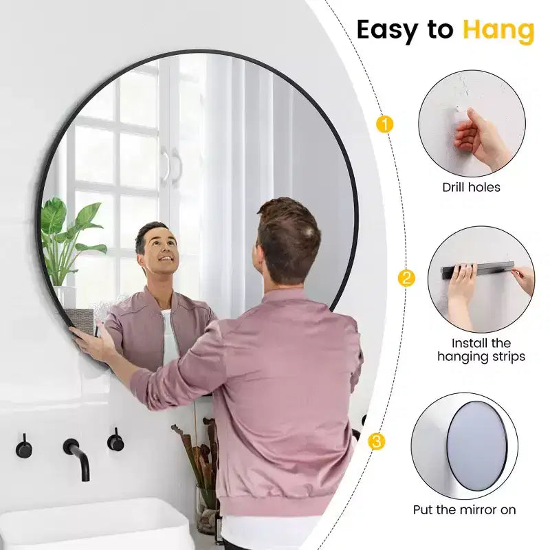 Specchio da parete rotondo oro 18", specchio da trucco con cornice in metallo per bagno, ingresso e camera da letto