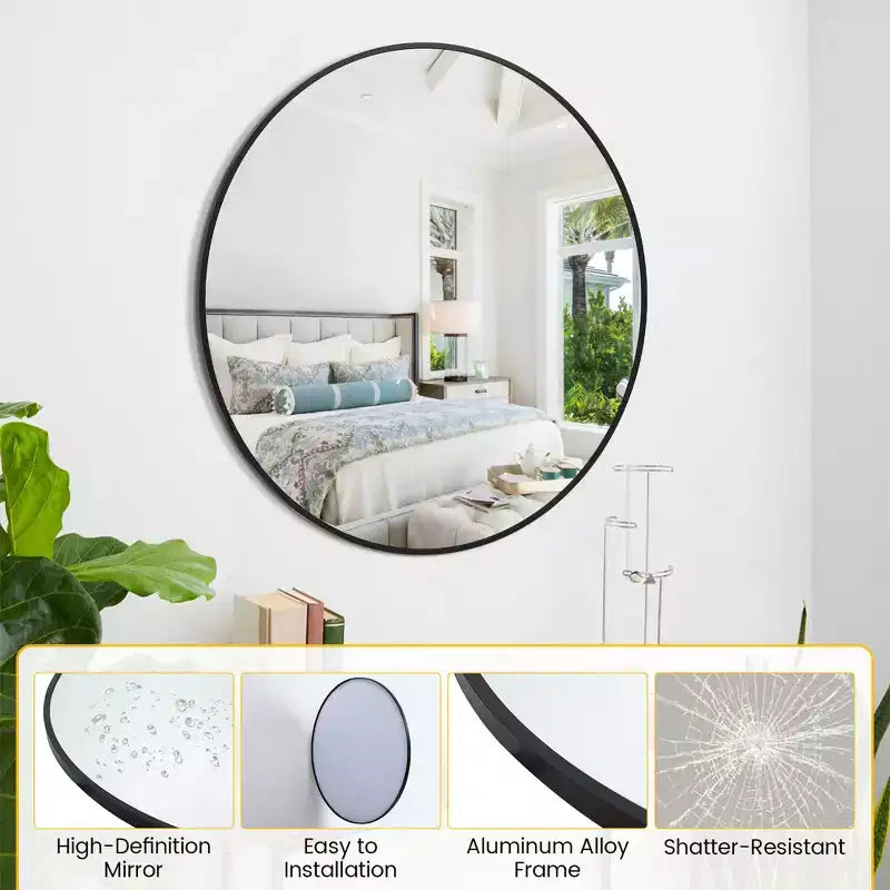 Specchio da parete rotondo oro 18", specchio da trucco con cornice in metallo per bagno, ingresso e camera da letto