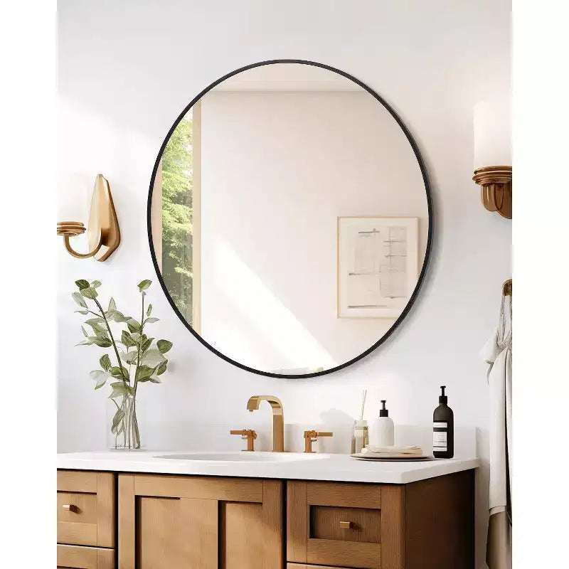Specchio da parete rotondo oro 18", specchio da trucco con cornice in metallo per bagno, ingresso e camera da letto