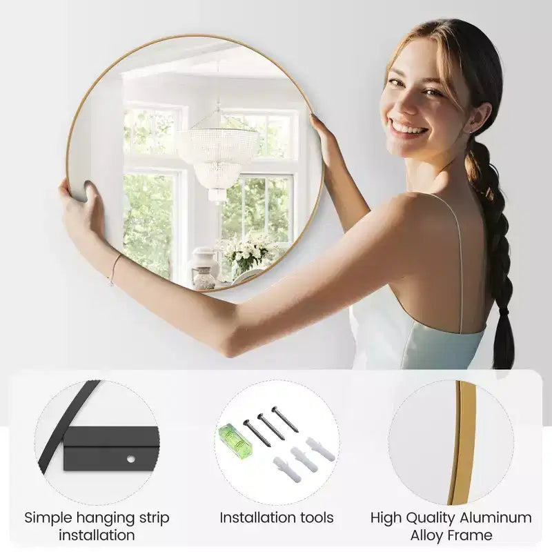 Specchio da parete rotondo oro 18", specchio da trucco con cornice in metallo per bagno, ingresso e camera da letto