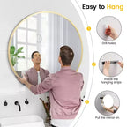 Specchio da parete rotondo oro 18", specchio da trucco con cornice in metallo per bagno, ingresso e camera da letto