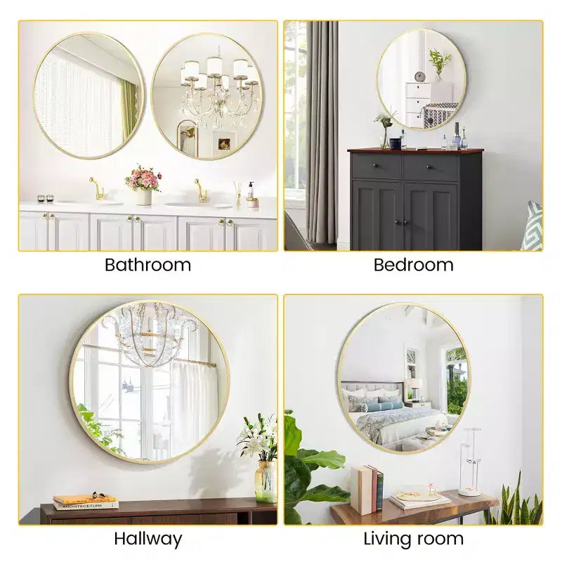 Specchio da parete rotondo oro 18", specchio da trucco con cornice in metallo per bagno, ingresso e camera da letto