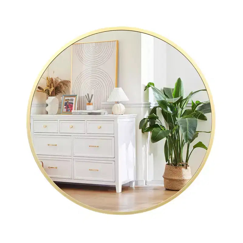 Specchio da parete rotondo oro 18", specchio da trucco con cornice in metallo per bagno, ingresso e camera da letto