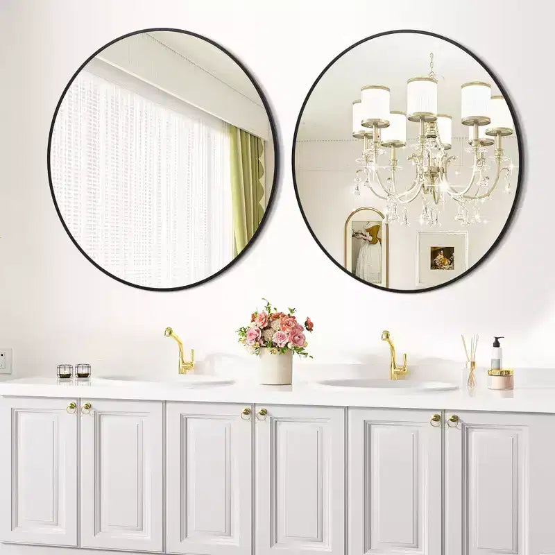 Specchio da parete rotondo oro 18", specchio da trucco con cornice in metallo per bagno, ingresso e camera da letto