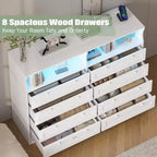 Cassettiera a 8 cassetti in legno con prese di corrente, mobile TV ampio con contenitore e organizer per camera da letto, soggiorno, corridoio