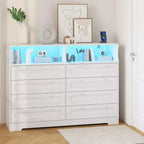 Cassettiera a 8 cassetti in legno con prese di corrente, mobile TV ampio con contenitore e organizer per camera da letto, soggiorno, corridoio