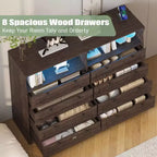 Cassettiera a 8 cassetti in legno con prese di corrente, mobile TV ampio con contenitore e organizer per camera da letto, soggiorno, corridoio