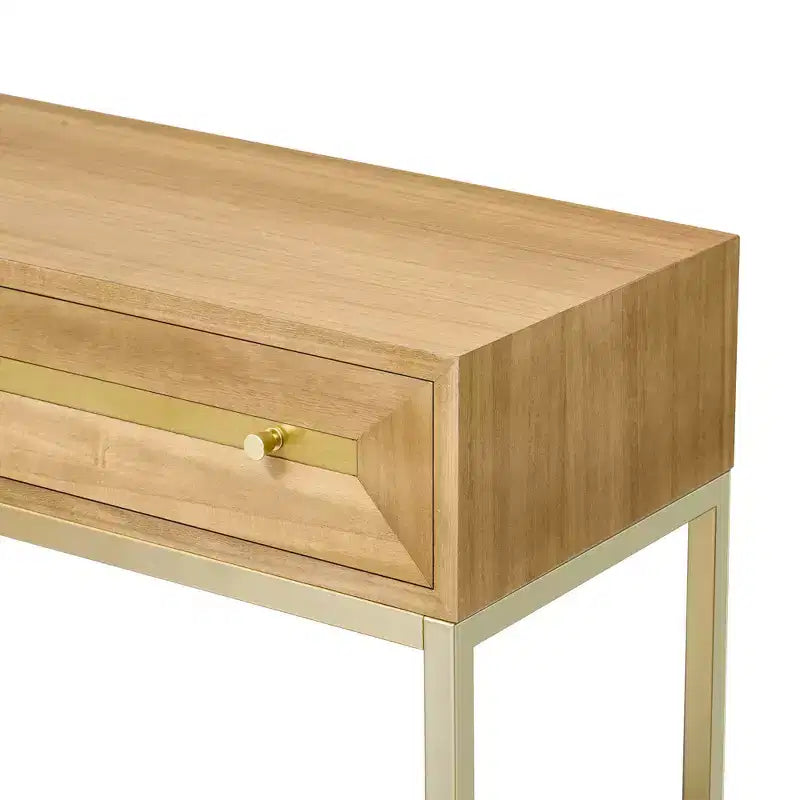 Tavolino Consolle con Due Cassetti, Design Geometrico Retrò, per Soggiorno, Naturale