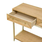 Tavolino Consolle con Due Cassetti, Design Geometrico Retrò, per Soggiorno, Naturale