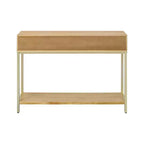 Tavolino Consolle con Due Cassetti, Design Geometrico Retrò, per Soggiorno, Naturale