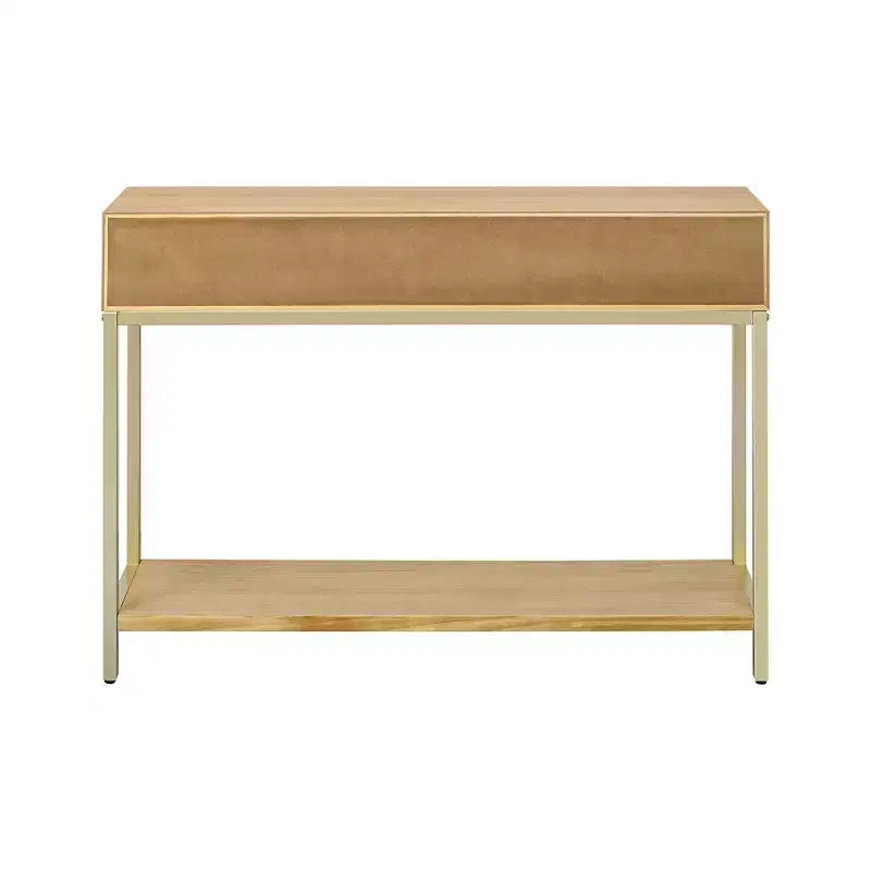 Tavolino Consolle con Due Cassetti, Design Geometrico Retrò, per Soggiorno, Naturale