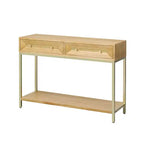 Tavolino Consolle con Due Cassetti, Design Geometrico Retrò, per Soggiorno, Naturale