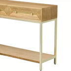 Tavolino Consolle con Due Cassetti, Design Geometrico Retrò, per Soggiorno, Naturale