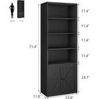 Libreria Industriale Nera con Ante, 5 Ripiani Contenitori, Profondità 30 cm, Altezza 181 cm, per Camera da Letto/Soggiorno/Ufficio