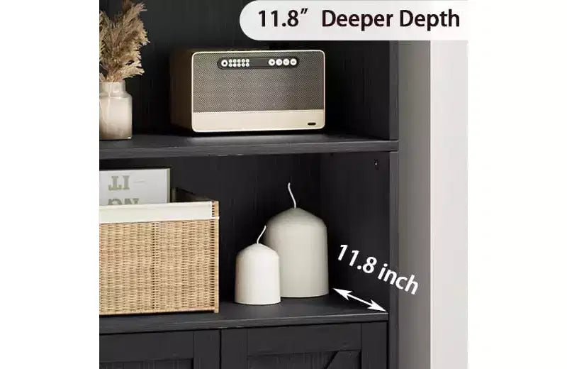 Libreria Industriale Nera con Ante, 5 Ripiani Contenitori, Profondità 30 cm, Altezza 181 cm, per Camera da Letto/Soggiorno/Ufficio