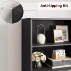 Libreria Industriale Nera con Ante, 5 Ripiani Contenitori, Profondità 30 cm, Altezza 181 cm, per Camera da Letto/Soggiorno/Ufficio