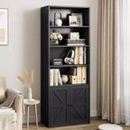 Libreria Industriale Nera con Ante, 5 Ripiani Contenitori, Profondità 30 cm, Altezza 181 cm, per Camera da Letto/Soggiorno/Ufficio
