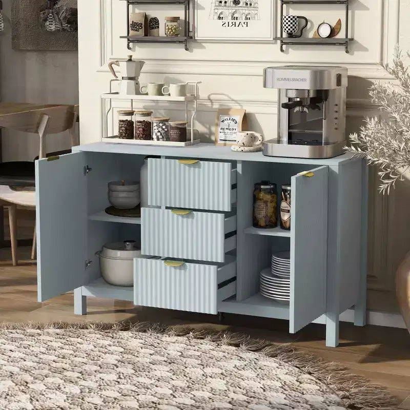 Mobile credenza a buffet Wave Design, armadietto contenitore con ante a chiusura ammortizzata e 3 cassetti, consolle per cucina soggiorno studio