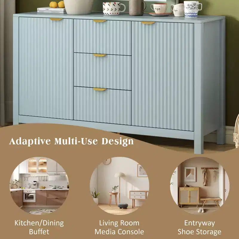 Mobile credenza a buffet Wave Design, armadietto contenitore con ante a chiusura ammortizzata e 3 cassetti, consolle per cucina soggiorno studio
