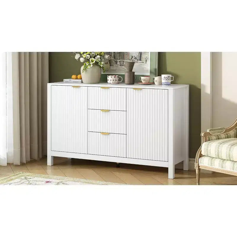 Mobile credenza a buffet Wave Design, armadietto contenitore con ante a chiusura ammortizzata e 3 cassetti, consolle per cucina soggiorno studio