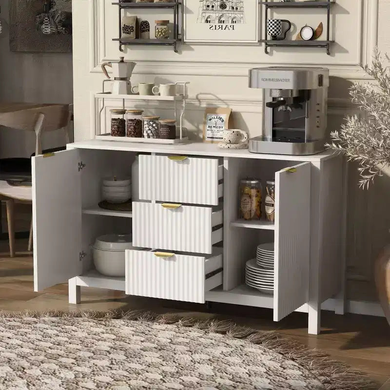 Mobile credenza a buffet Wave Design, armadietto contenitore con ante a chiusura ammortizzata e 3 cassetti, consolle per cucina soggiorno studio