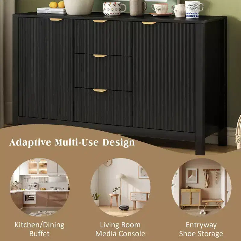 Mobile credenza a buffet Wave Design, armadietto contenitore con ante a chiusura ammortizzata e 3 cassetti, consolle per cucina soggiorno studio