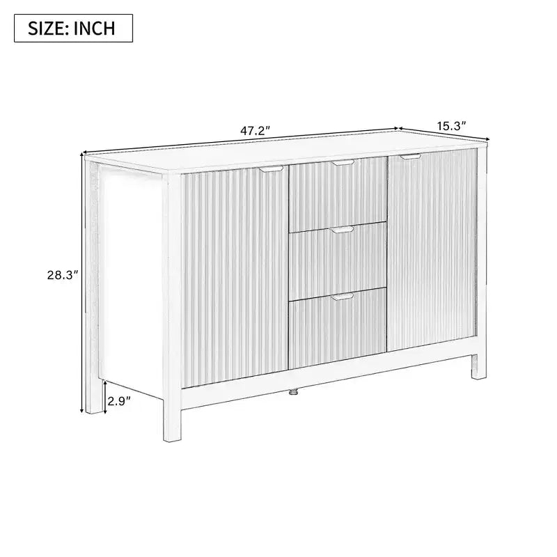 Mobile credenza a buffet Wave Design, armadietto contenitore con ante a chiusura ammortizzata e 3 cassetti, consolle per cucina soggiorno studio