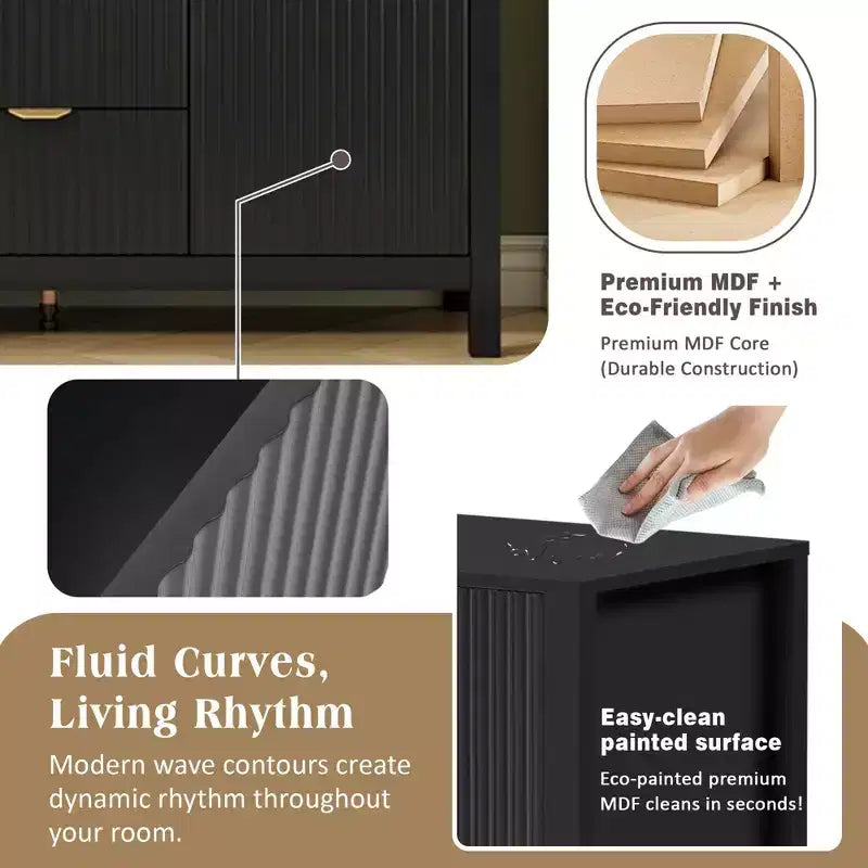 Mobile credenza a buffet Wave Design, armadietto contenitore con ante a chiusura ammortizzata e 3 cassetti, consolle per cucina soggiorno studio