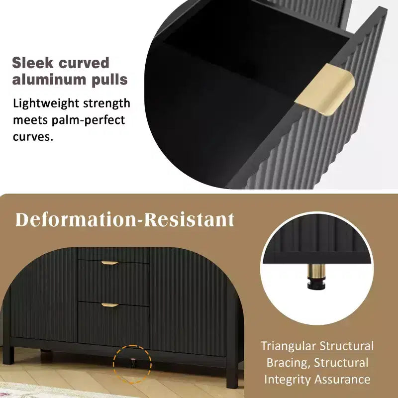 Mobile credenza a buffet Wave Design, armadietto contenitore con ante a chiusura ammortizzata e 3 cassetti, consolle per cucina soggiorno studio