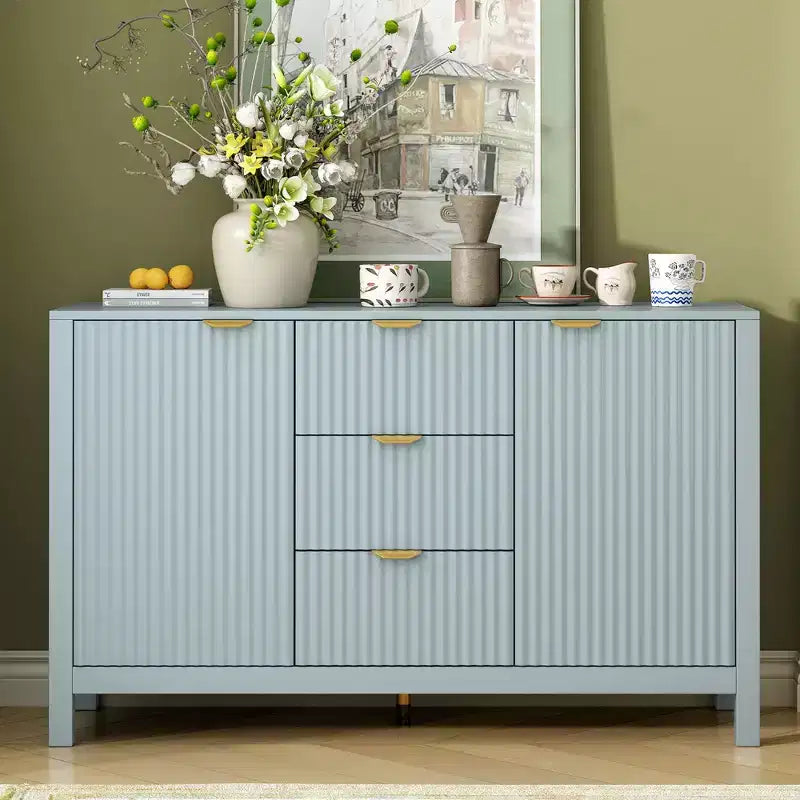 Mobile credenza a buffet Wave Design, armadietto contenitore con ante a chiusura ammortizzata e 3 cassetti, consolle per cucina soggiorno studio