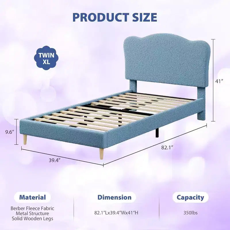Base letto imbottita con testiera regolabile, robusto supporto a doghe in legno, mobili letto moderni per bambini, nessun materasso a molle richiesto