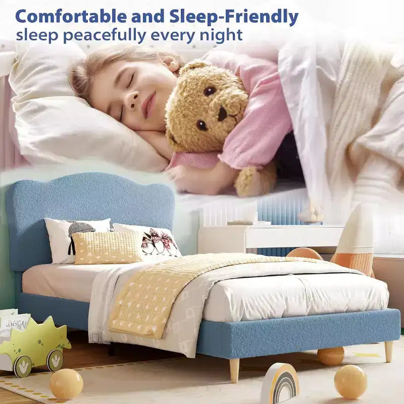 Base letto imbottita con testiera regolabile, robusto supporto a doghe in legno, mobili letto moderni per bambini, nessun materasso a molle richiesto