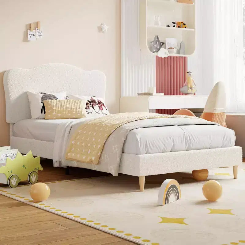 Base letto imbottita con testiera regolabile, robusto supporto a doghe in legno, mobili letto moderni per bambini, nessun materasso a molle richiesto
